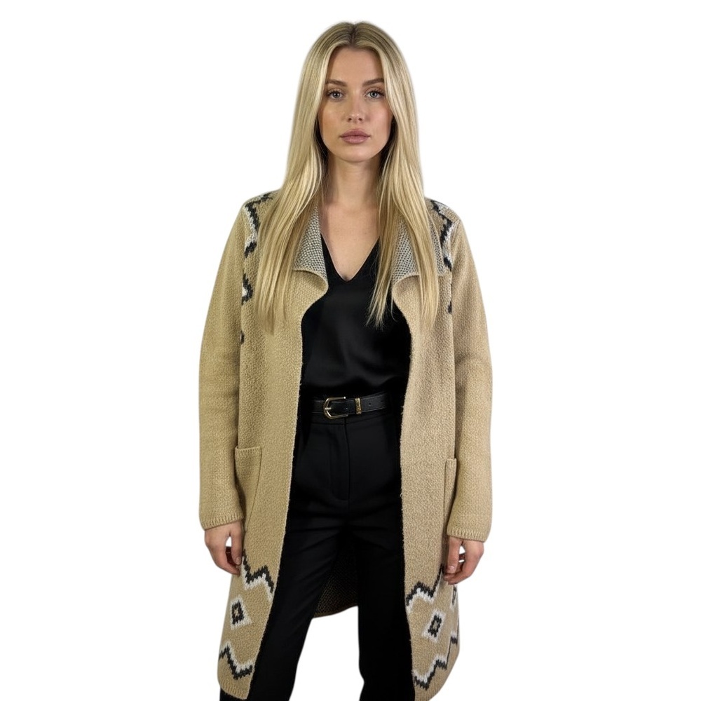 GUILTY TAN GEOMETRIC KNIT CARDIGAN COAT P/S WOMENS